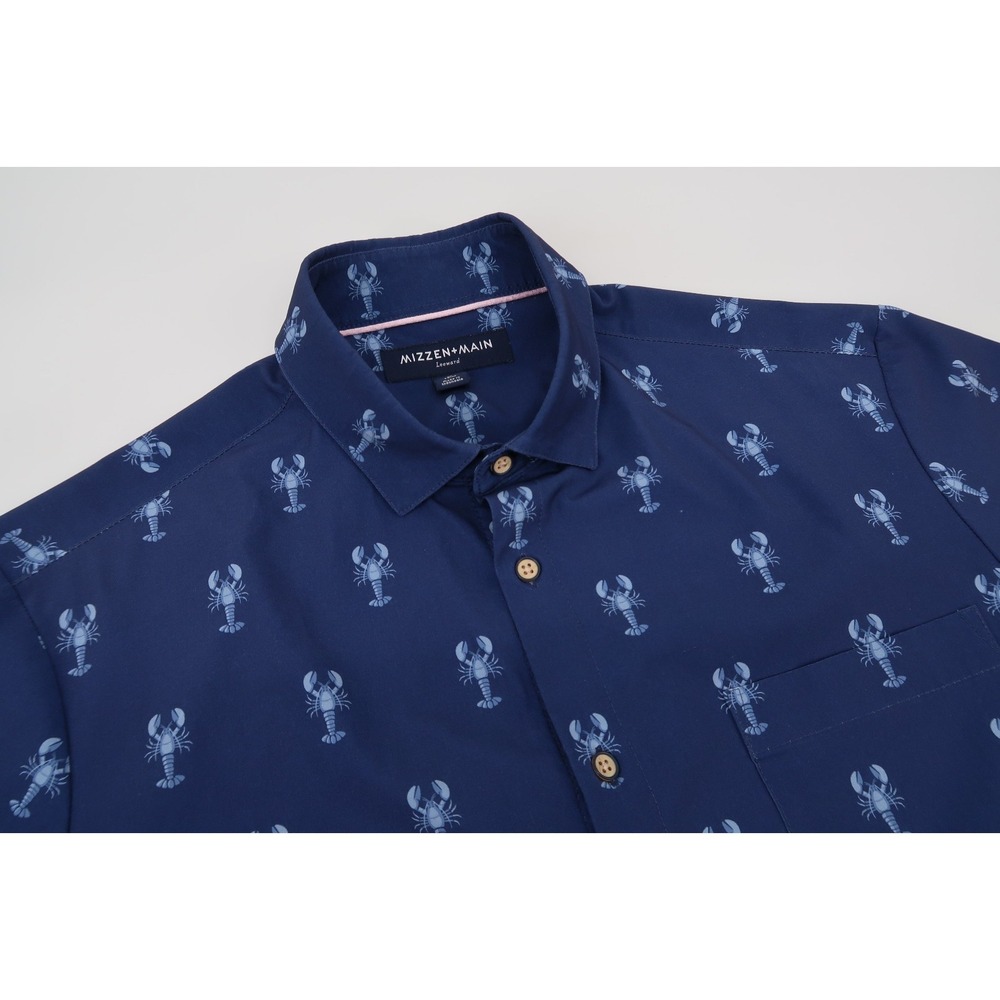 Mizzen Main Shirt Mens Medium Leeward Trim Fit Blue Lobster Short Sleeve Stretch
